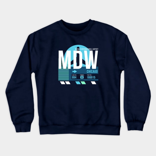 Chicago Midway (MDW) Airport // Sunset Baggage Tag Crewneck Sweatshirt by Now Boarding